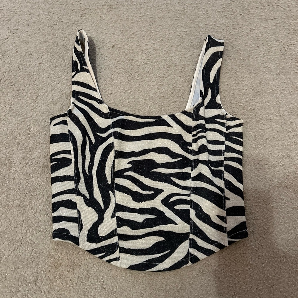 Divided H&M Zebra Glitter Corset Crop Tank Top